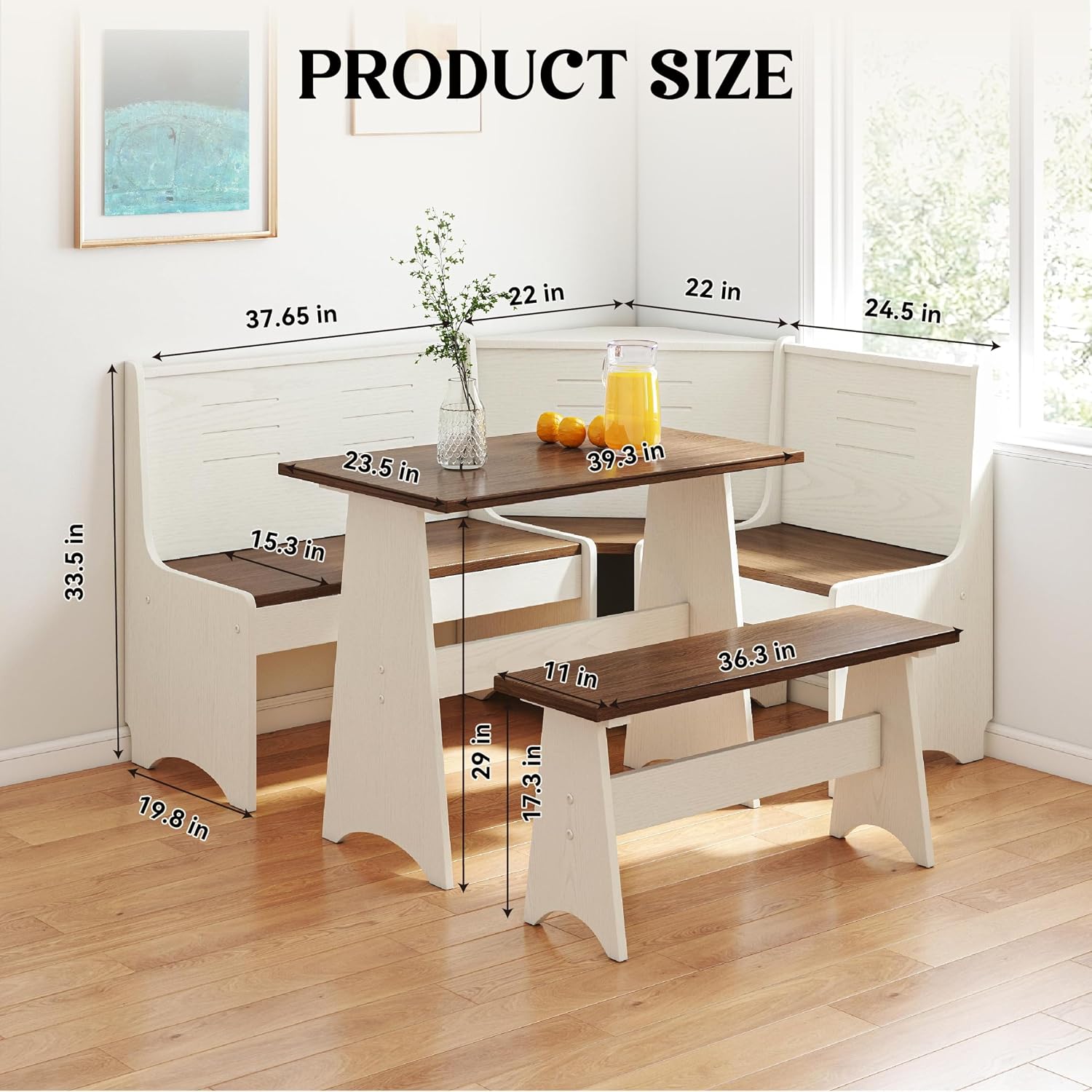 White Brown Storage Nook Dining Set