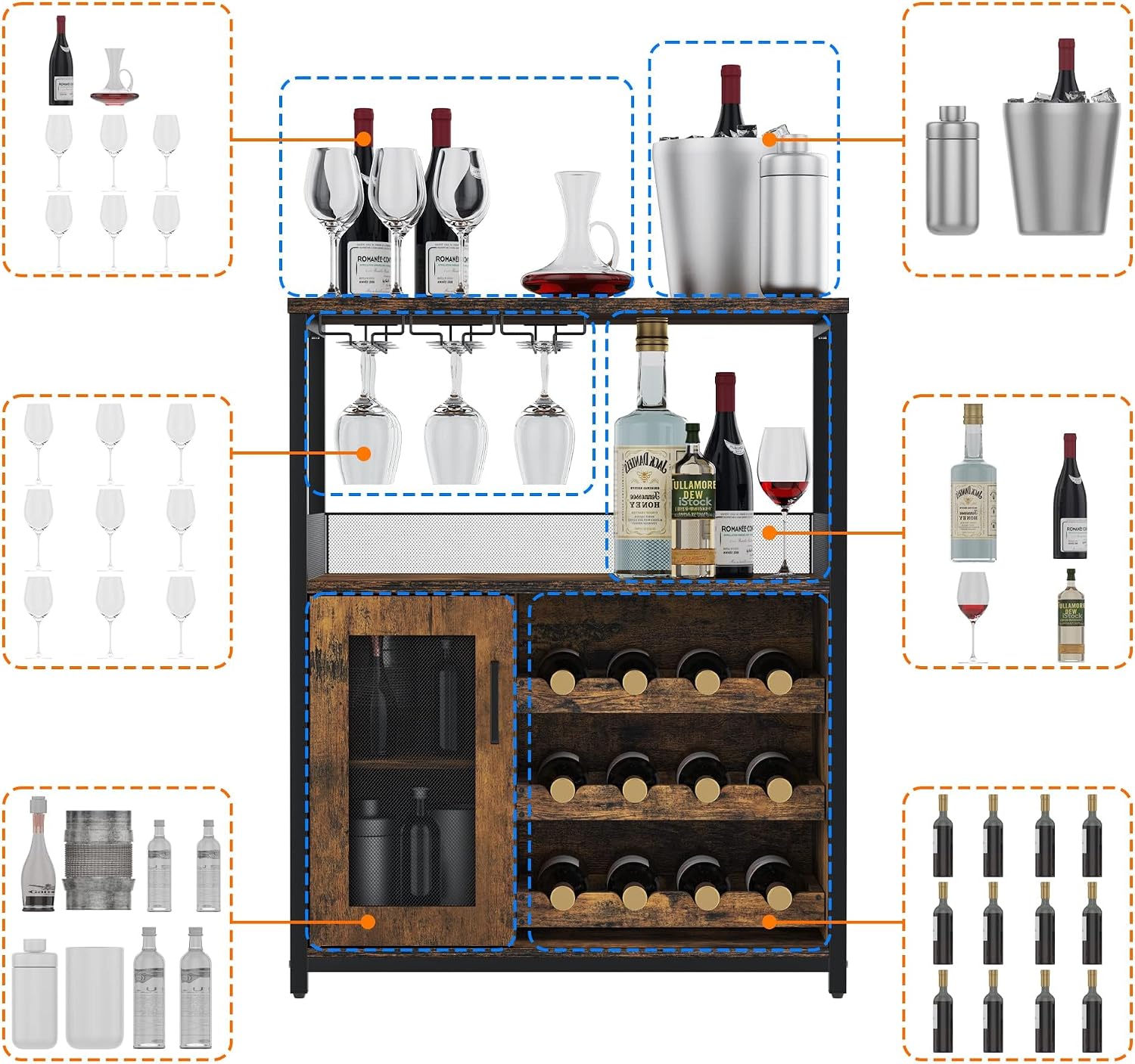 3-Tier Rustic Wine Bar Cabinet
