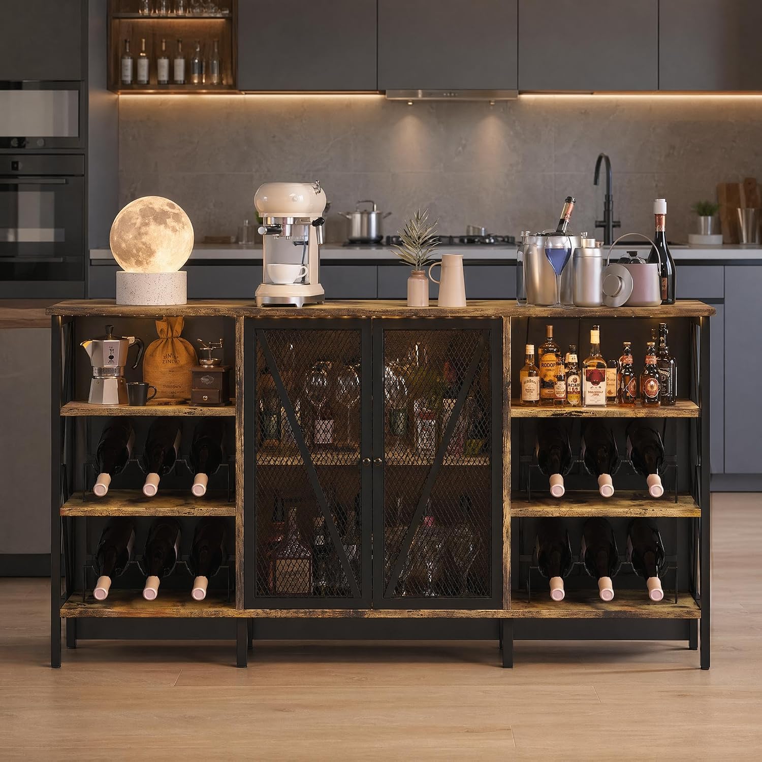 55" LED Mesh Door Modern Wine Bar Sideboard
