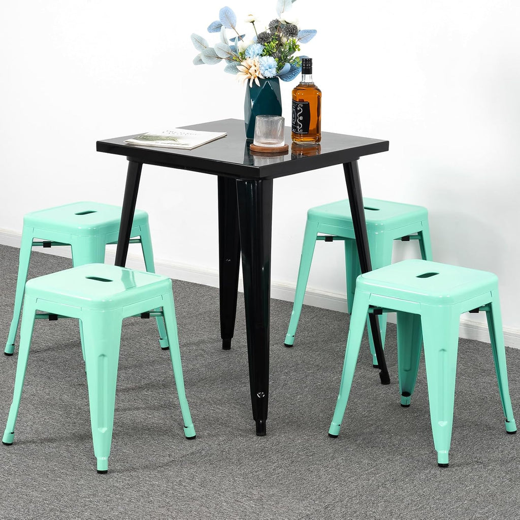 18" Mint Green Stackable Industrial Backless Metal Stools Set of 4