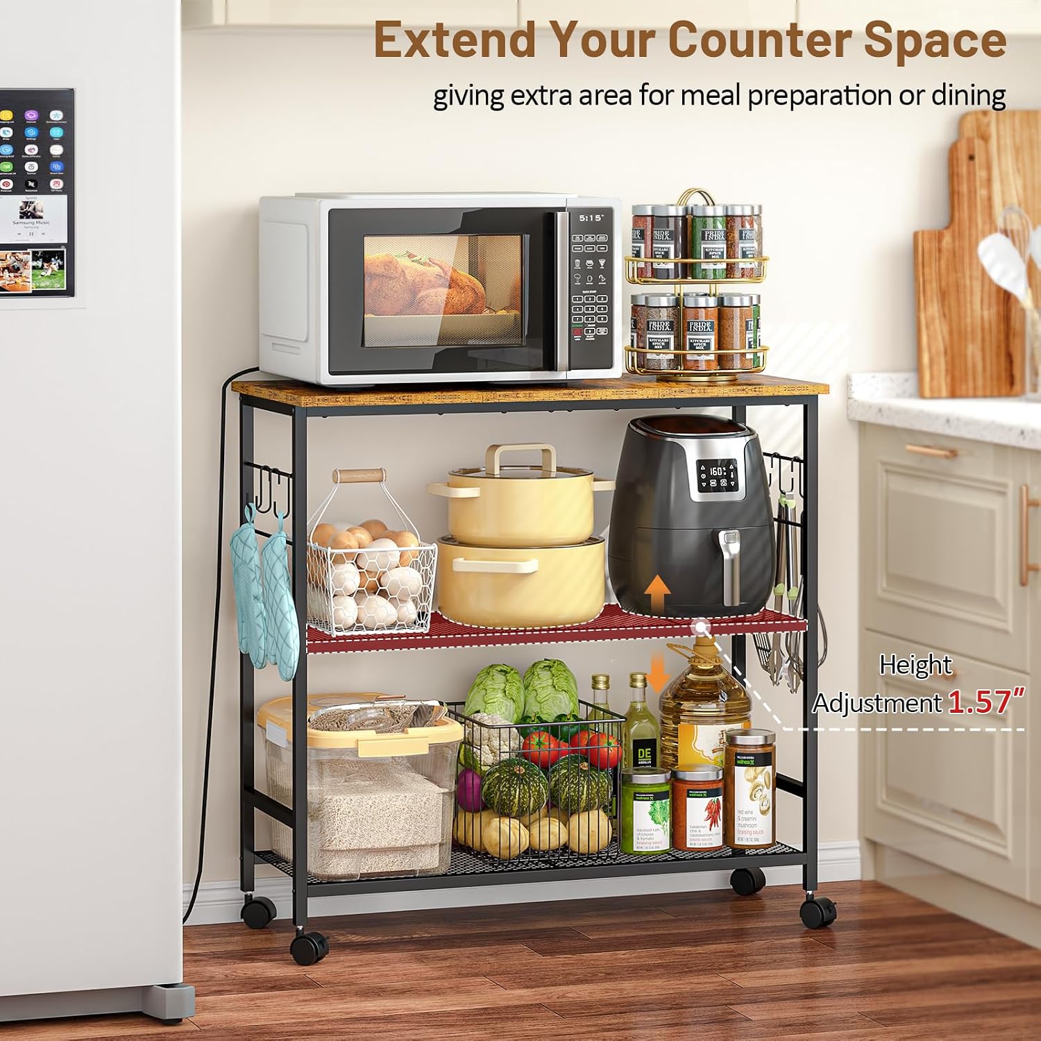 3-Tier Rolling Microwave Cart
