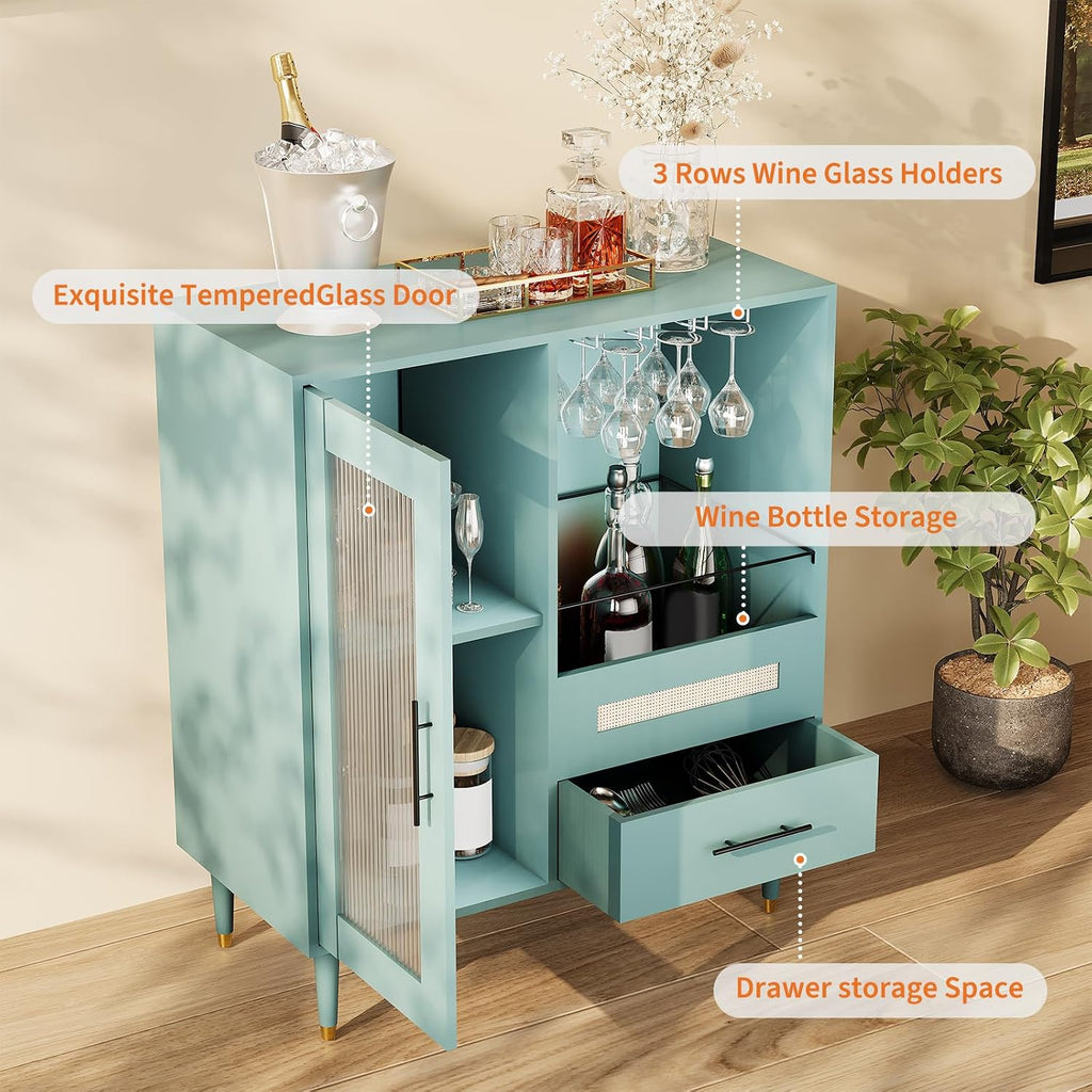 Modern Glass Door Wine Bar Sideboard Cabinet