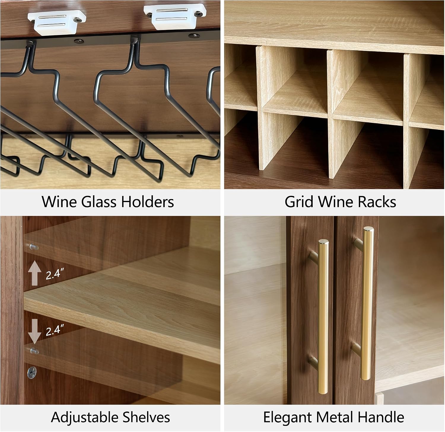 31.5" Walnut Mid-Century Glass Door Wine Bar Sideboard