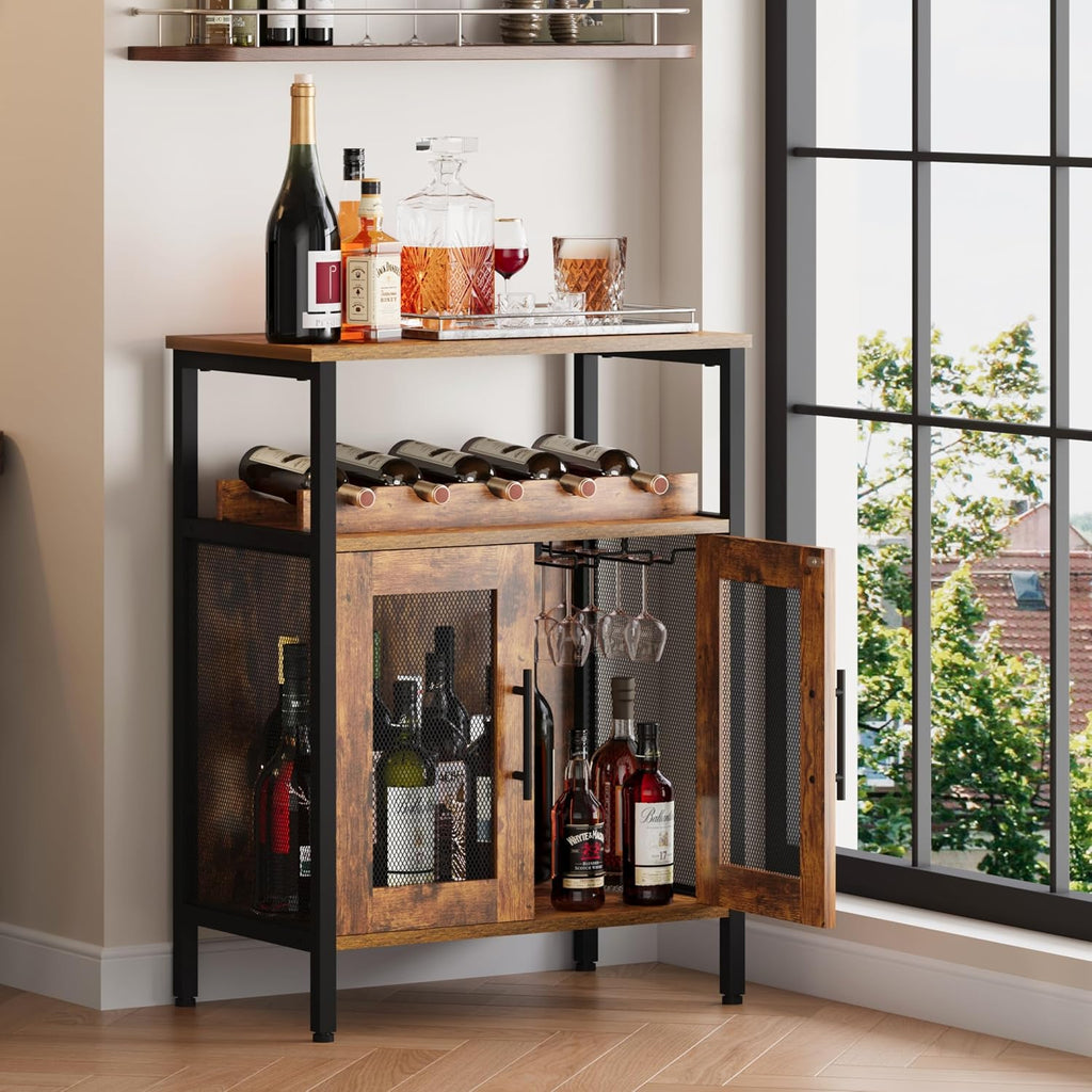X-cosrack Rustic Mesh Door Wine Bar Sideboard Cabinet
