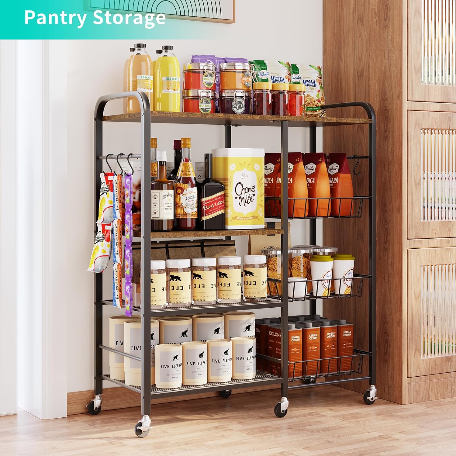 4-Tier Rolling Microwave Storage Cart