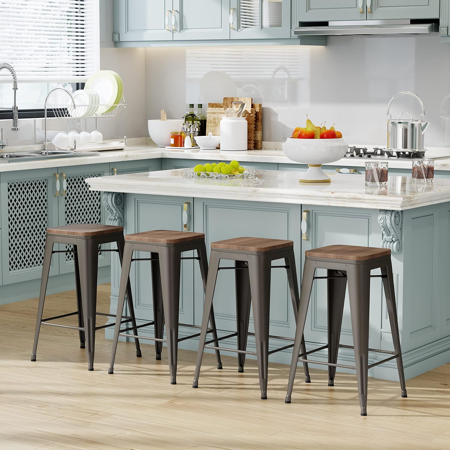 26" Rusty Metal Bar Stools Set 4