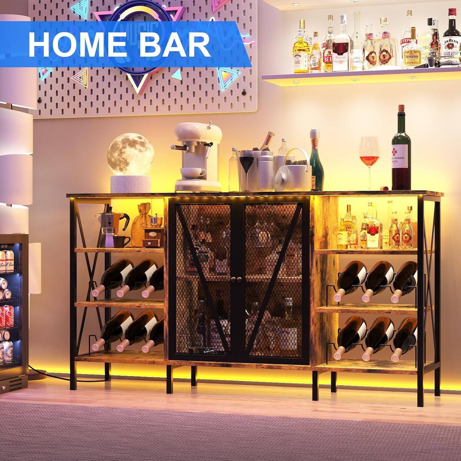 55" LED Mesh Door Modern Wine Bar Sideboard