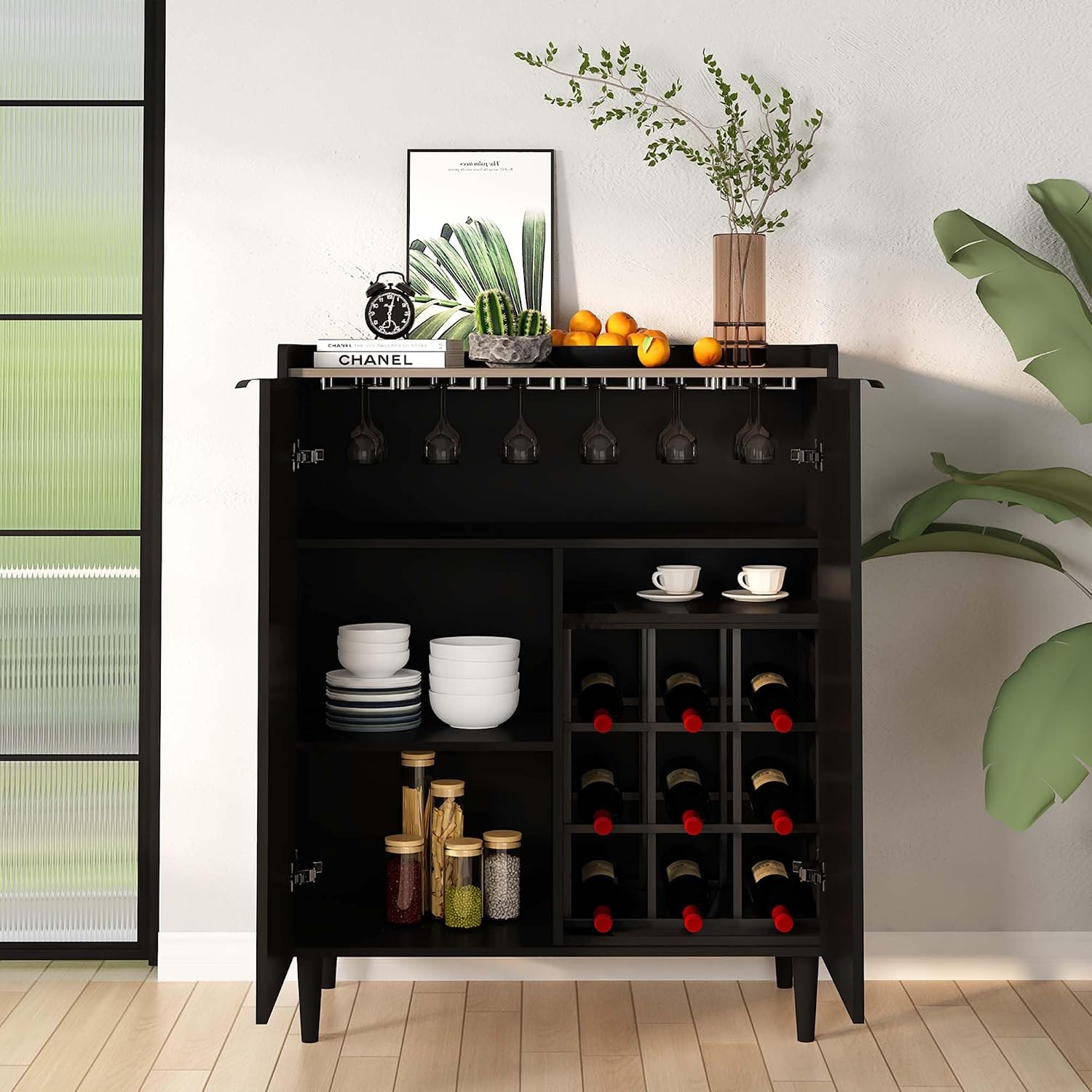 Industrial Black Wine Bar Storage Cabinet