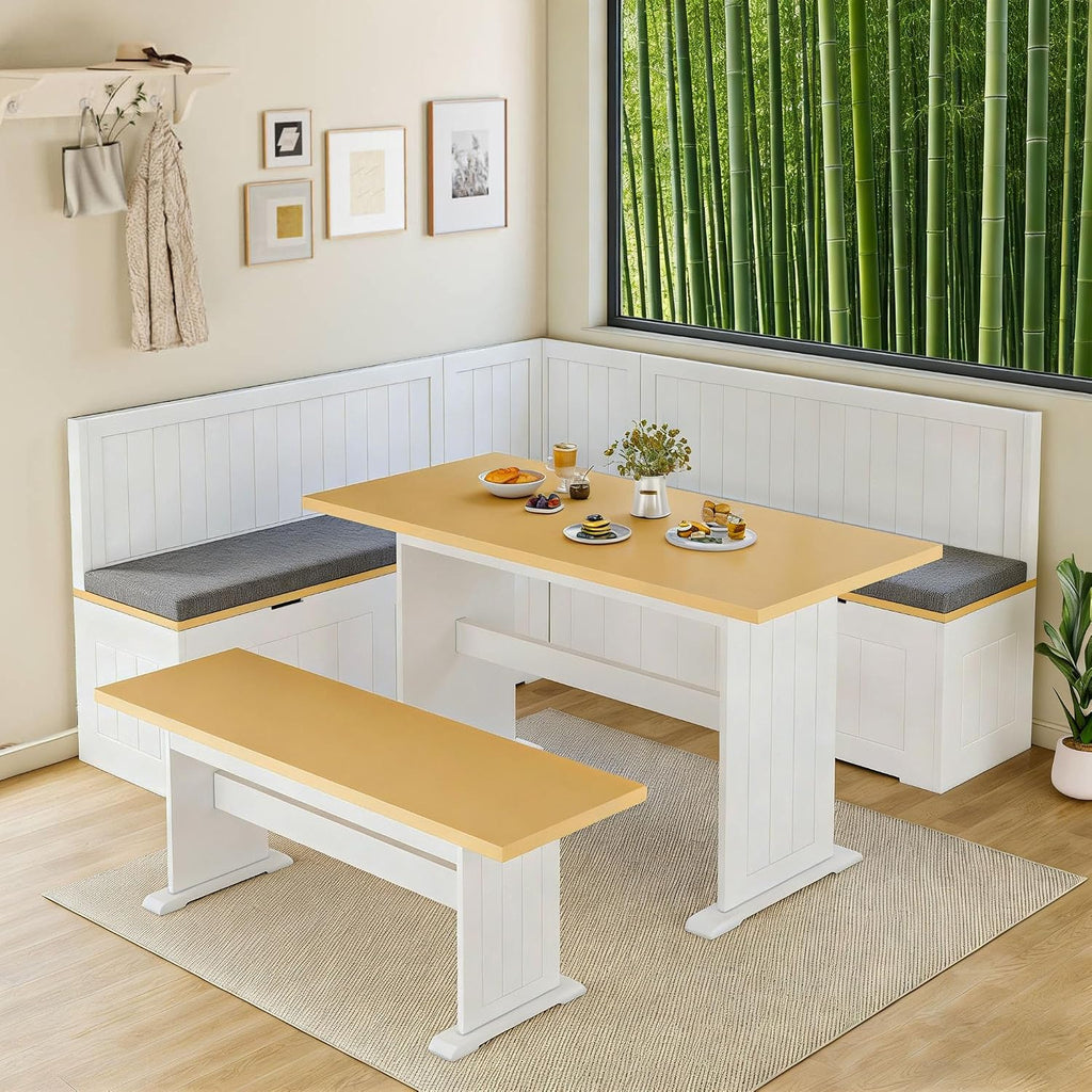 White Storage L-Shape Nook Set