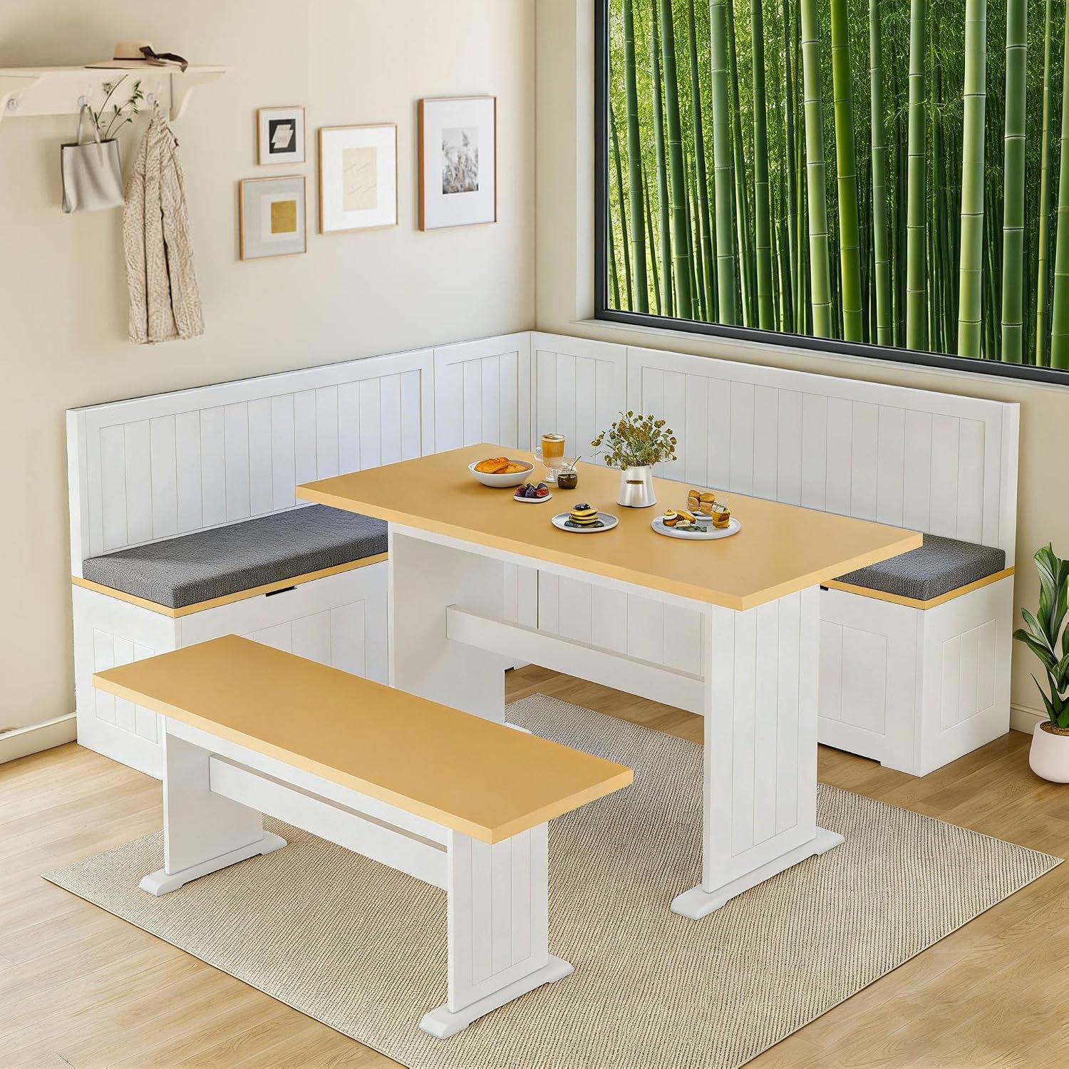 White Storage L-Shape Nook Set