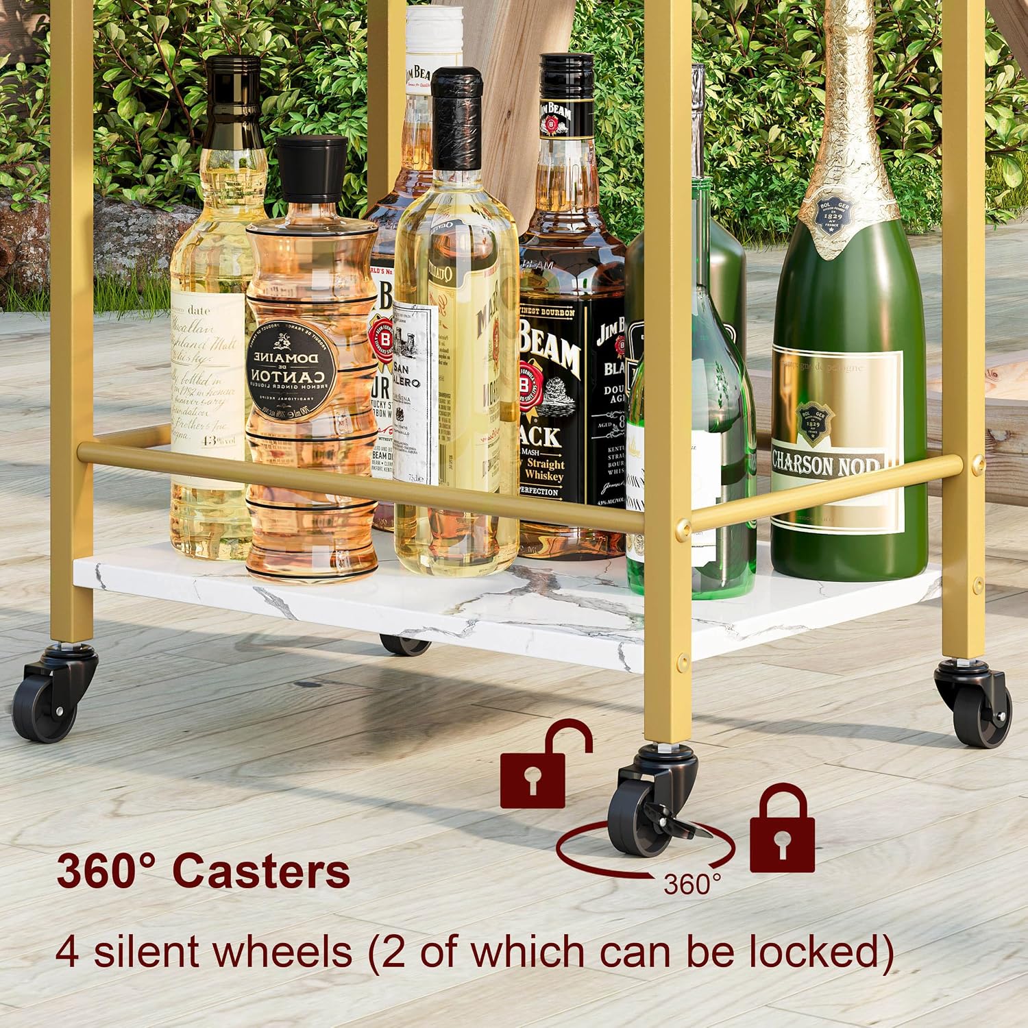 3-Tier Gold Rolling Bar Cart