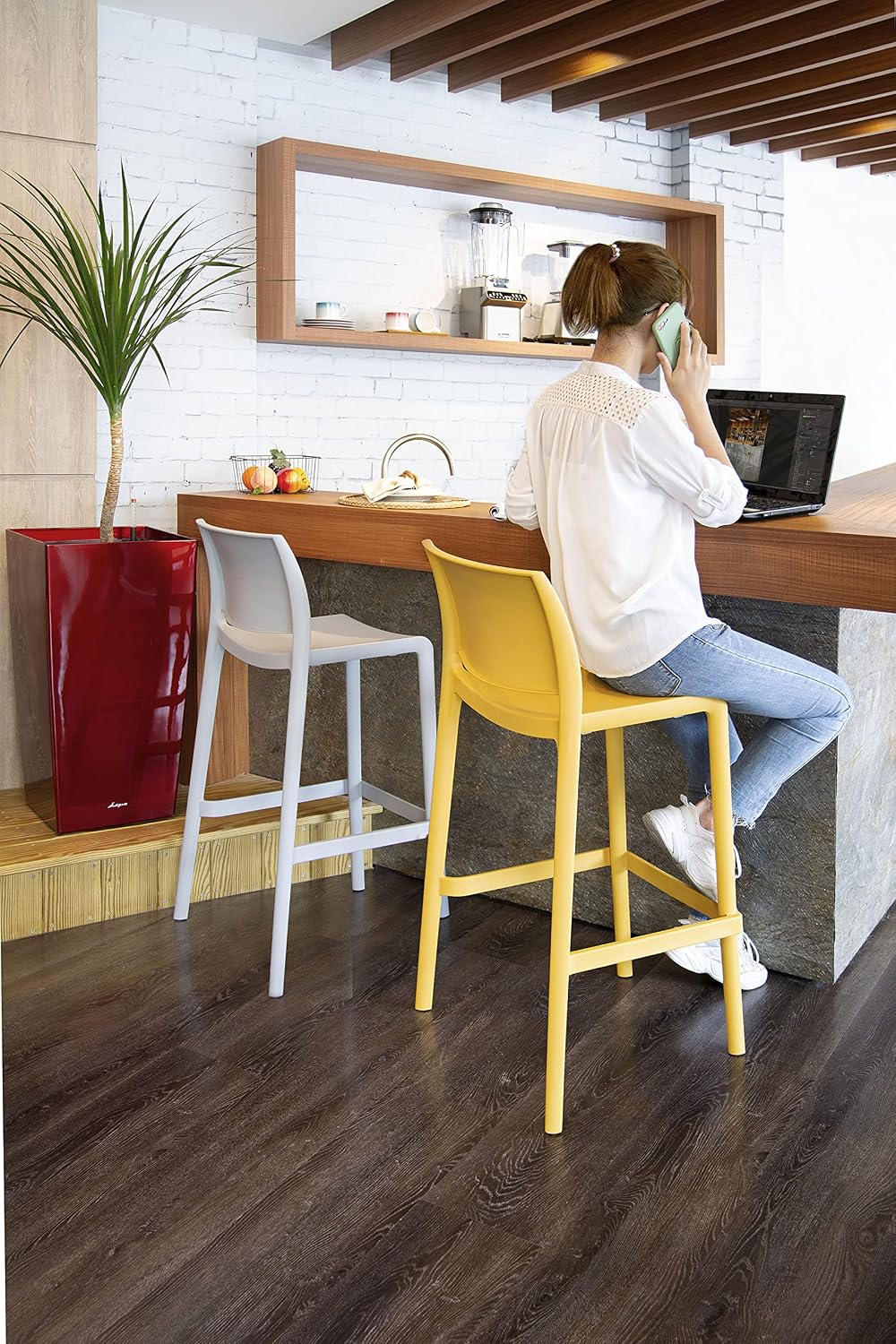 Grey Stackable Counter Stools Set 2