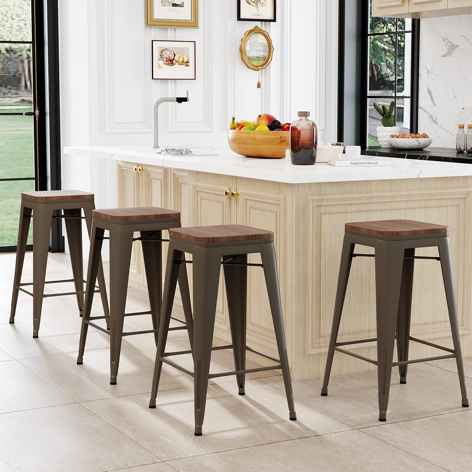 26" Rusty Metal Bar Stools Set 4