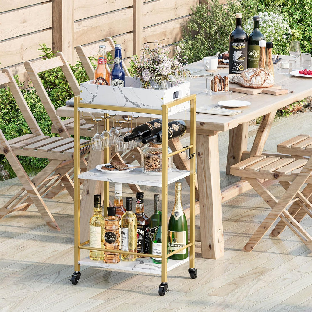3-Tier Gold Rolling Bar Cart