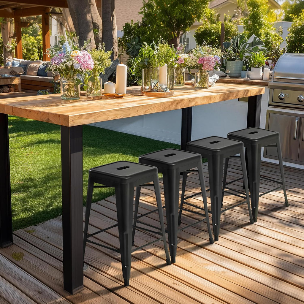 24" Black Stackable Bar Stools Set 4