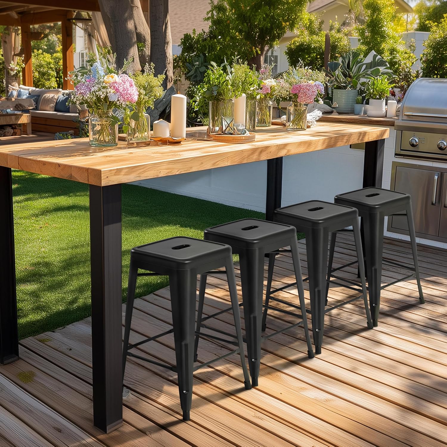 24" Black Stackable Bar Stools Set 4