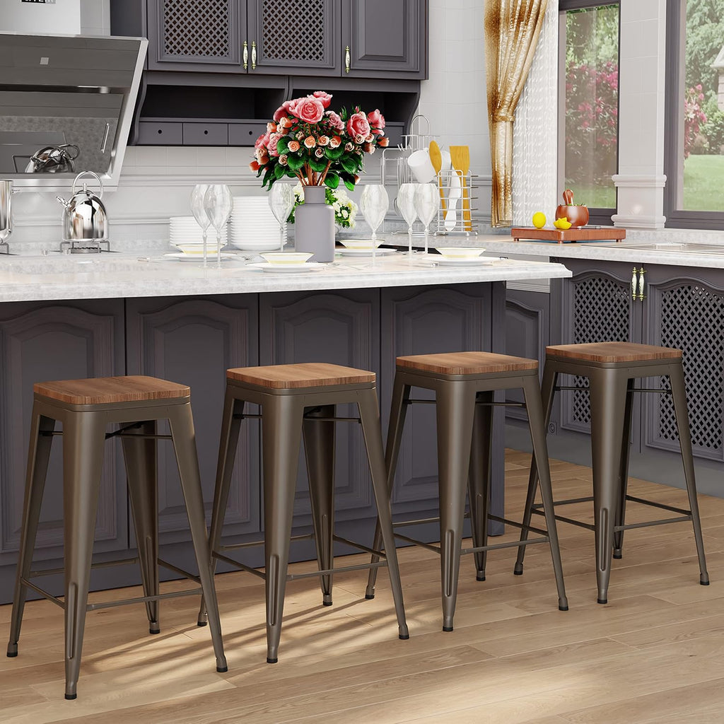 26" Rusty Metal Bar Stools Set 4