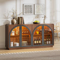 68" Walnut LED Arched Glass Door Wine Bar Credenza